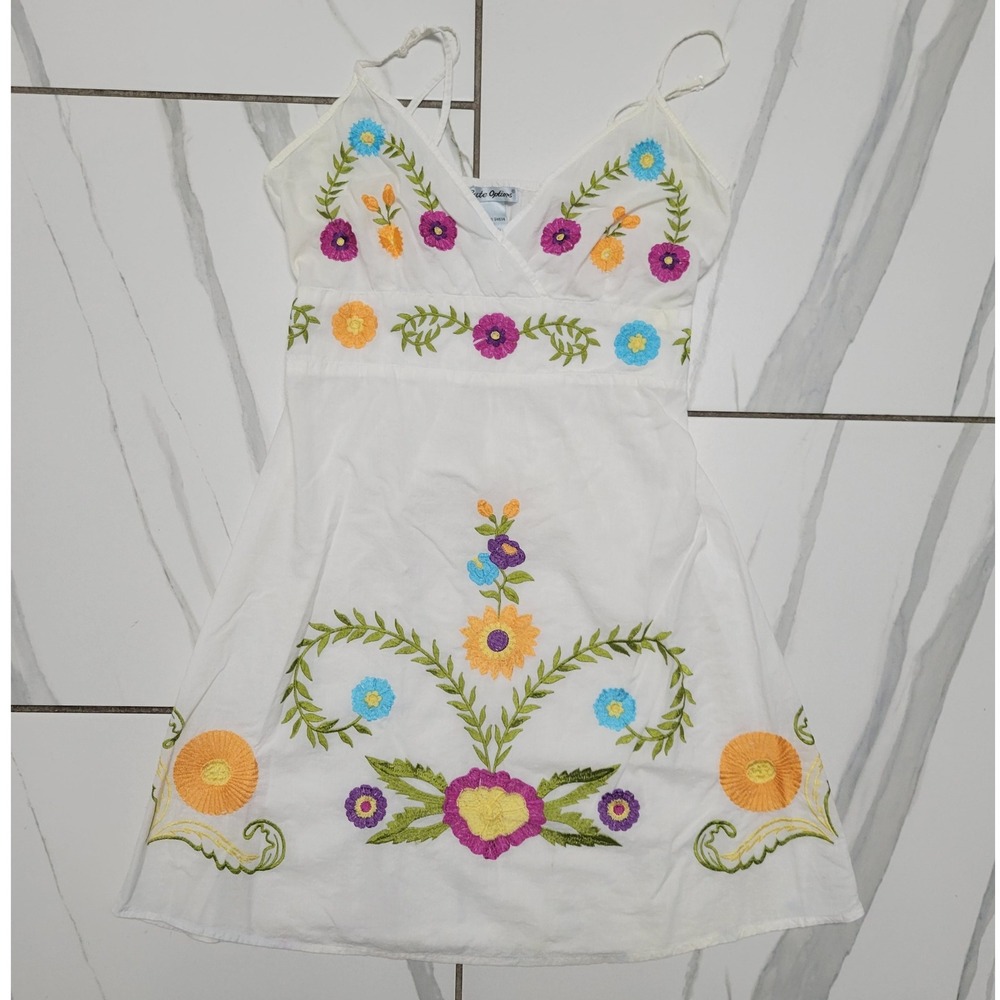 Vintage 100% Cotton Floral Embroidery Mini European Summer Beach Boho Dress